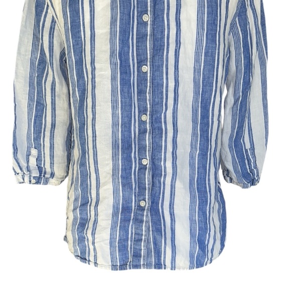 Boden Blue & White Striped Print Linen Button Back 3/4 Sleeve Top Blouse - 8 - Picture 7 of 8